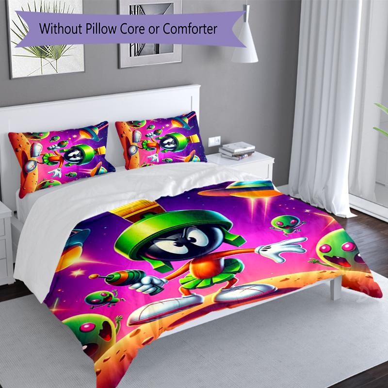 3pcs Marvin the Martian pattern bedding set duvet cover set includes duvet cover &pillowcases, perfect all season bedroom decoration & gift