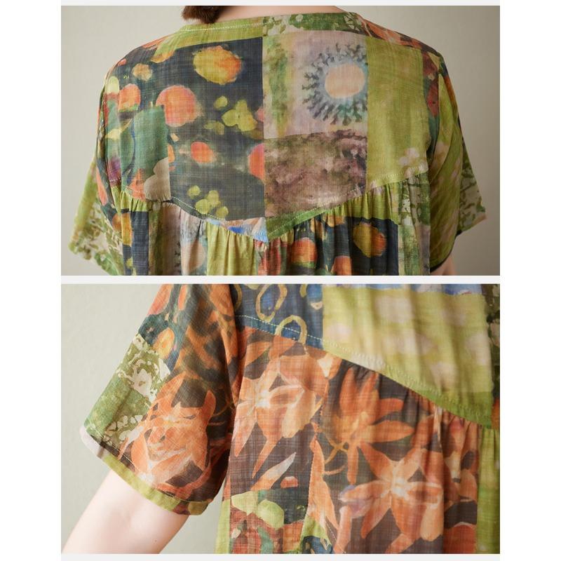 DIMANAF 2025 Summer Women Vintage Plus Size Long Printing Dress Short Sleeve Casual O-Neck Basic Fashion Loose Dress