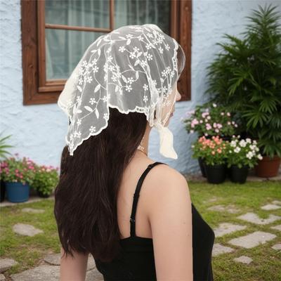 French Styles Triangular Headscarf Soft Comfortable Lace Flower Bandana Scarf Headwrap For Women Everyday Spring Wear