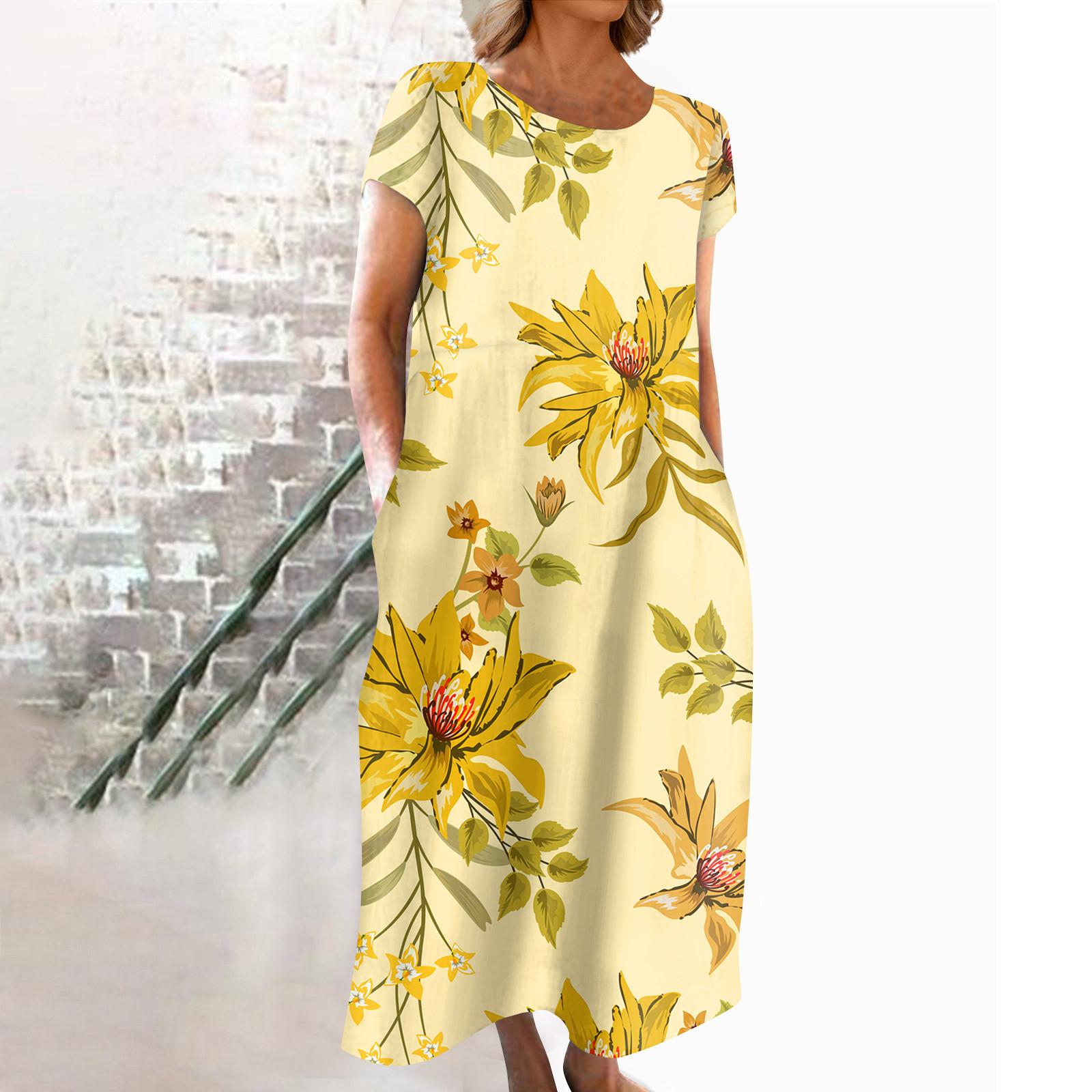 

Модное женское летнее платье с круглым вырезом и повседневным модным пуловером с принтом и коротким рукавом L