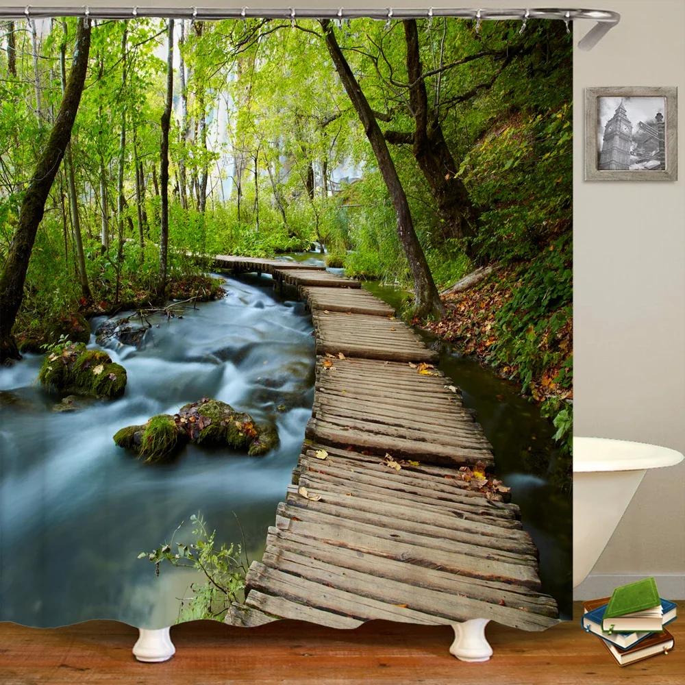 Hoge Kwaliteit Wasbaar Douchegordijn Natuurlandschap 3D Waterdichte Stof Badkamer Decor Groot 240X180 Bedrukt Douchegordijn