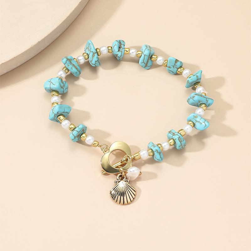 Ornaments Irregular Green Pine Bracelet Beaded Gravel Bracelet Natural Stone Shell Pendant Bracelet