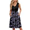 Women Summer Printing Dresses Sleeveless Casual Loose Swing Button Down Midi Sundress With Pockets
