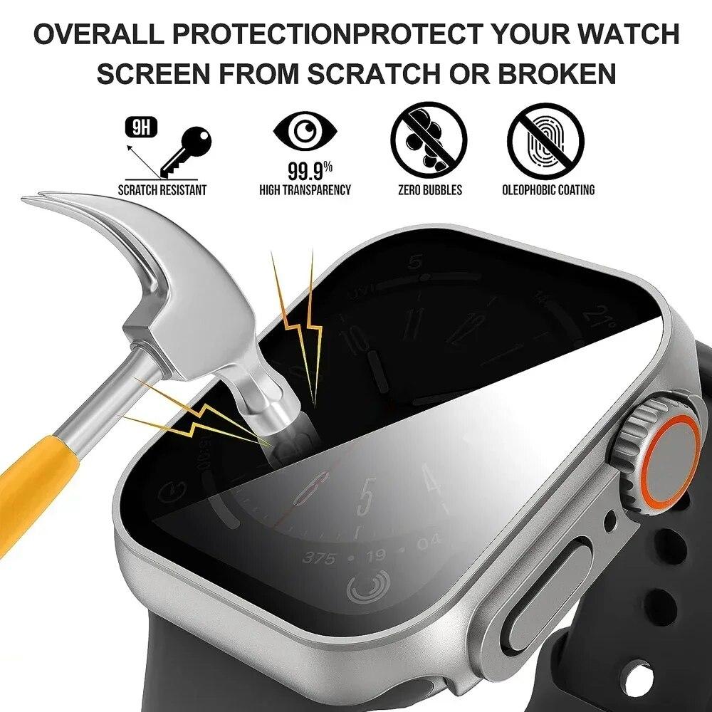 Metall Glas+Hülle Für Apple Watch 9 8 7 6 5 4 Serie Displayschutz Ändern zu Ultra i watch 45mm 44 41 40mm Schutz der Privatsphäre