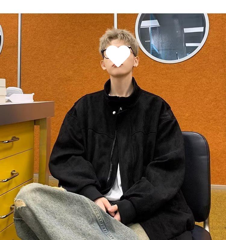 Men's Suede Plush Retro Stand Collar Jacket - Spring/Autumn 2025 Trendy Loose Fit