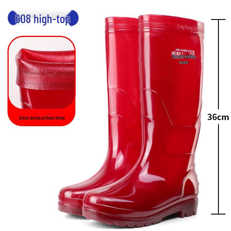Men's Tan Quick-Dry High-Top Rain Boots - Waterproof, Non-Slip, No-Mesh Rubber Shoes