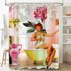 Vintage Bathing Suit Lady Shower Curtain Decorative Art Home Bathroom Decoration Pink Peony Floral Print, Classic Retro Style, B