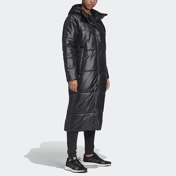 adidas Women's Big Baffle Hooded Mid-Long Cotton Jacket Black DZ1486