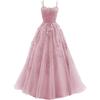Rochie de Bal cu Bretele Subțiri Lungă Tulle Dantelă Decal Femei Petrecere Rochie de Bal
