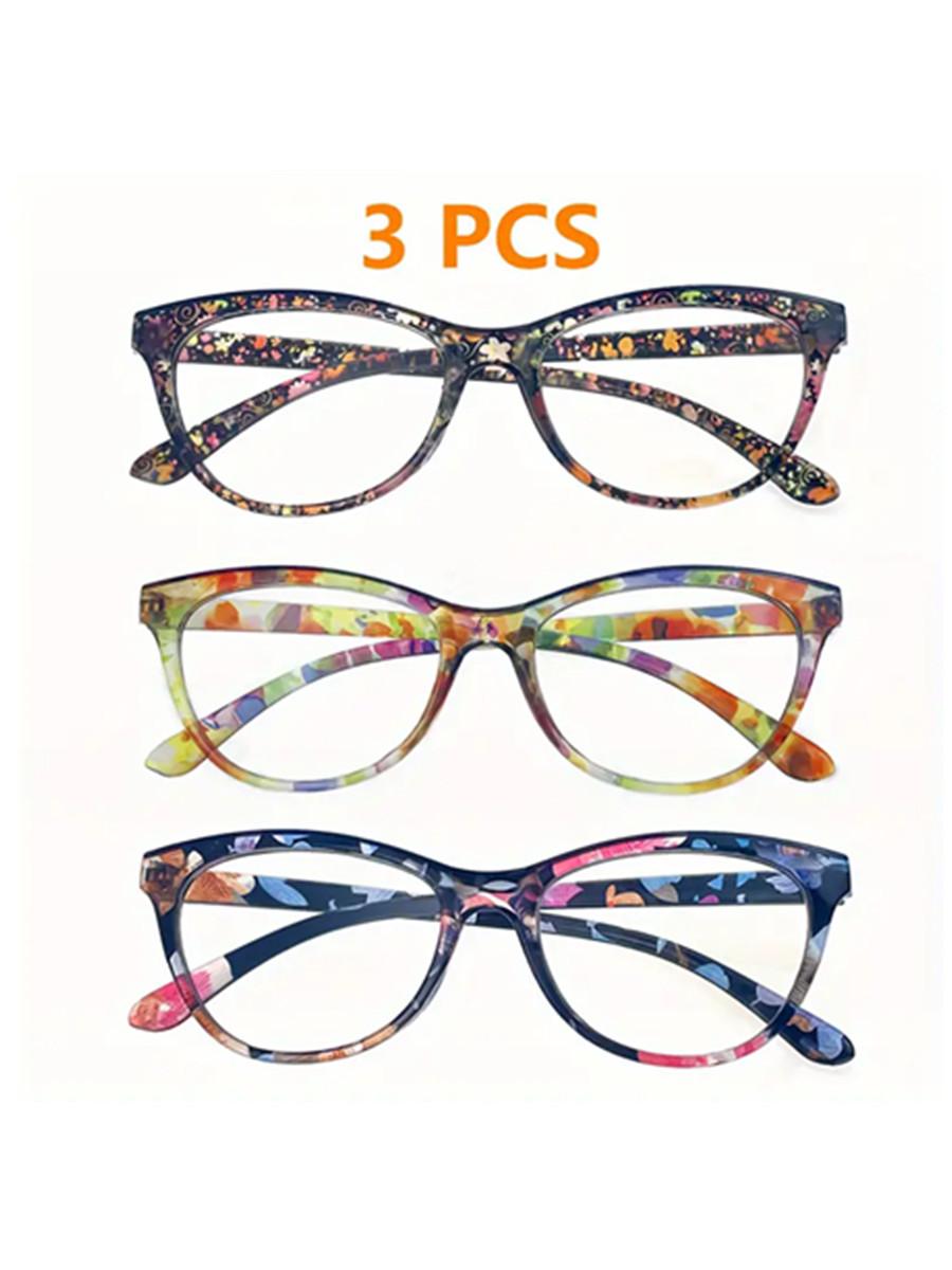 

3pcs New Cat Eye Reading Glasses Summer Decoration Anti-blue Light Glasses Fashion Package Flower Glasses 1.0