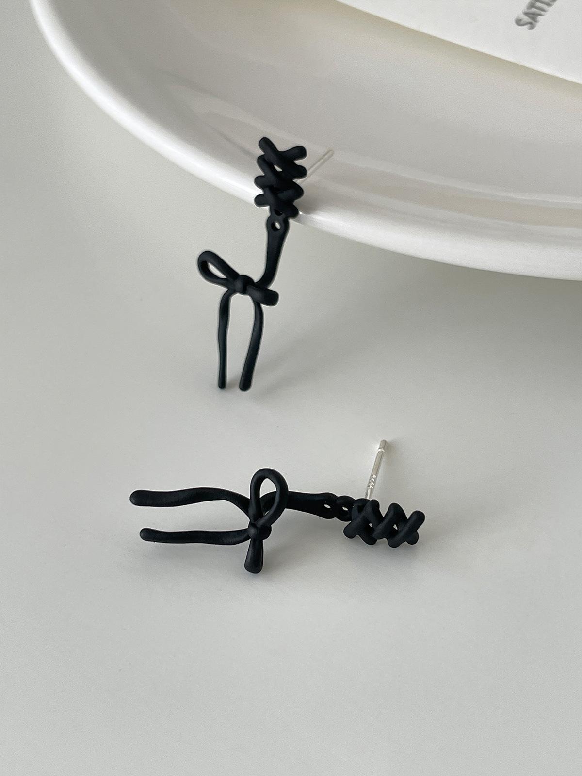 

925 серебряные игольчатые черные ленточные серьги-гвоздики бантики женские изысканные нишевые прозрачные серьги легкие роскошные модные новые серьги 925 silver needle