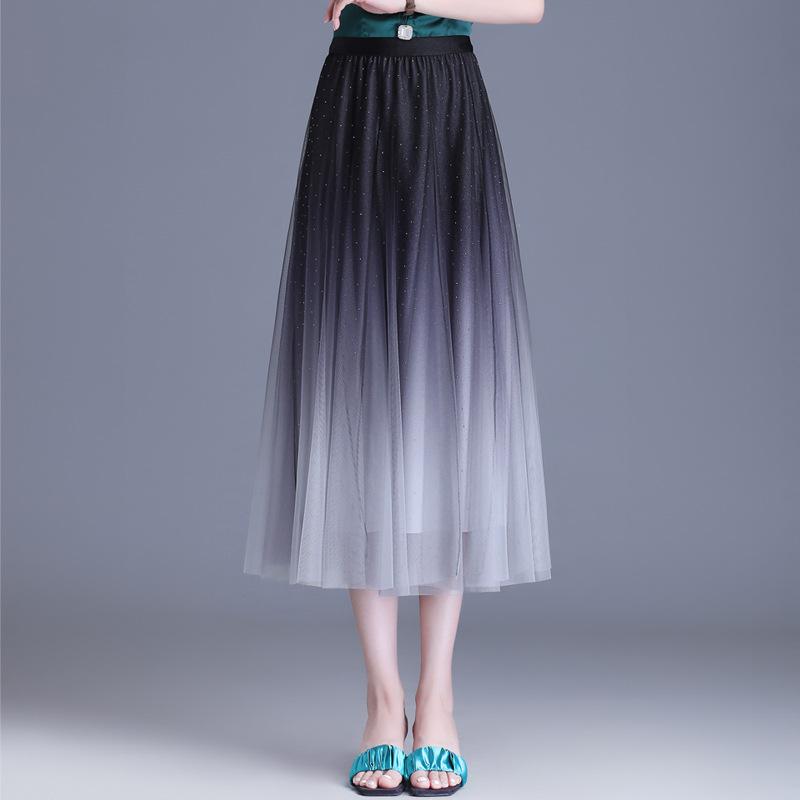 Lila Faltenrock auf beiden Seiten Damen Sommer Pendel Mesh Rock Einfarbig Langer Rock Ein Wort Damen Drapieren Rock 2024