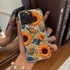 Case for iphone 16 Plus XR XS Max 18 Pro Max 17 Pro 11 13 Air 15 12 14 Silver Glitter Crackle Background Full Screen Sunflowers
