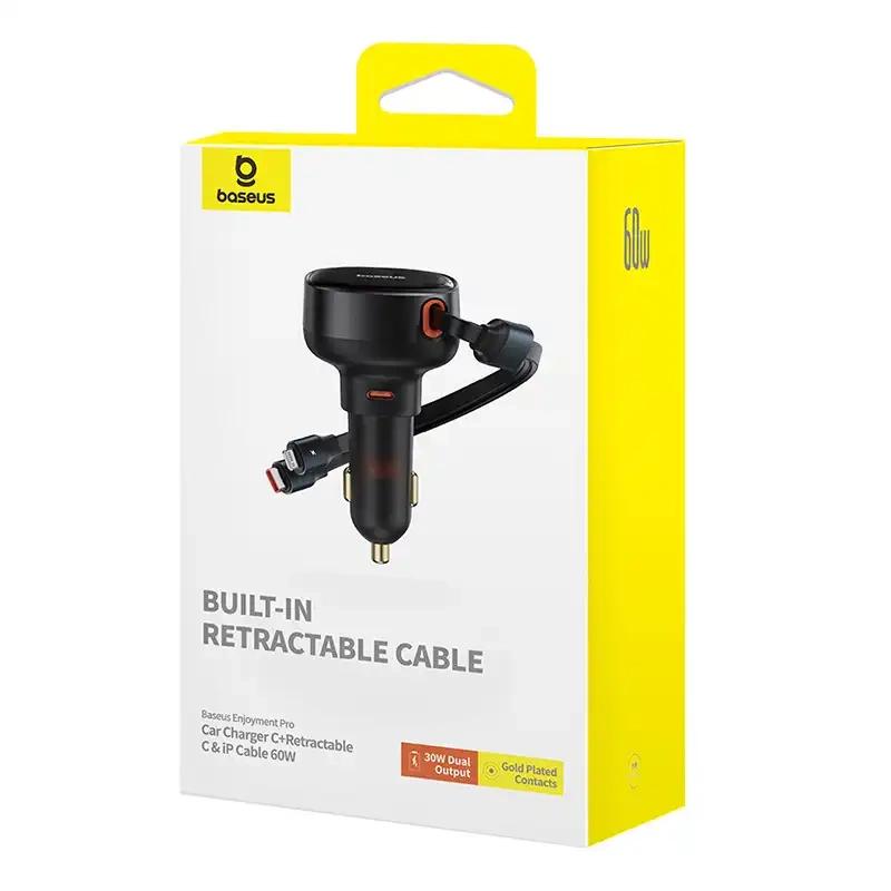Ładowarka Samochodowa Baseus Enjoyment Usb-C Z Kablem Usb-C I Lightning 60 W (Czarna)