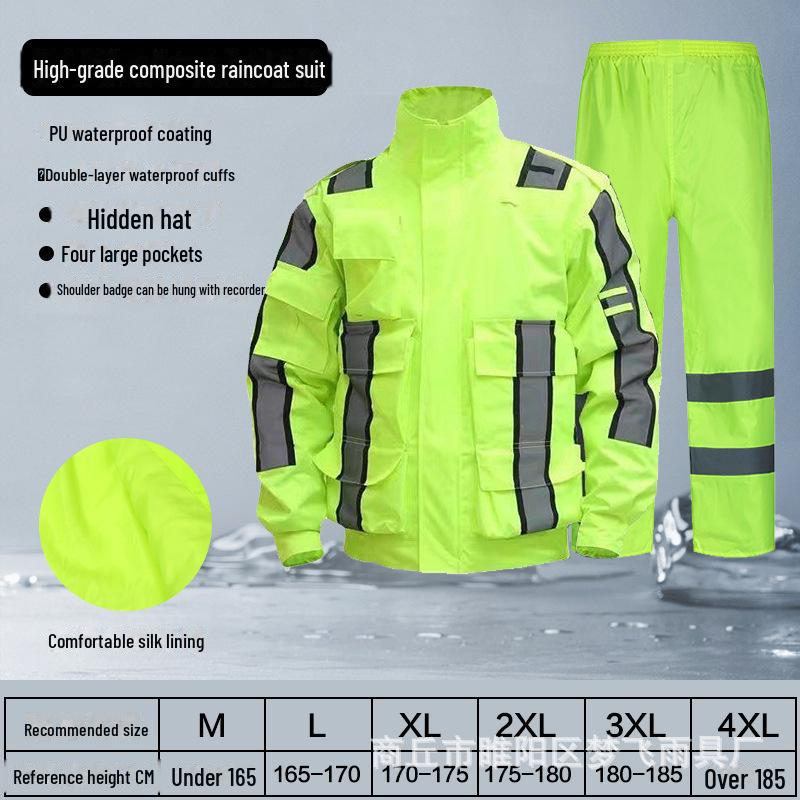 300D Oxford Traffic Safety Reflective Raincoat and Rainpants Set - Anti-Rainstorm, Outdoor Duty Gear