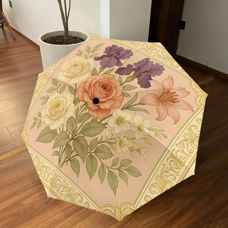 1PC Floral Pattern Umbrella-8-Rib Reinforced Portable Folding Travel Suitable for All Seasons Outdoor Daily Use Is an Ideal Choice  -K0351