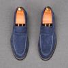 New Men's Pointed Slip On Suede Leather Business Flats Shoes Male Designer Penny Loafers Homecoming Wedding Dress Footwear