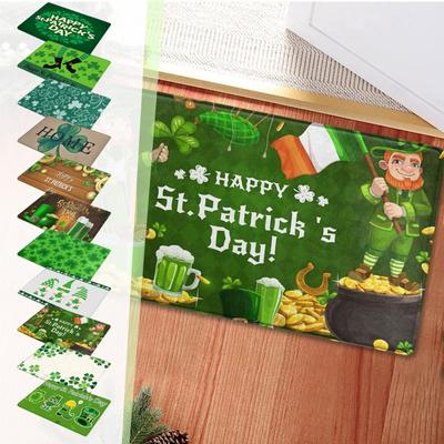 St. Patrick's Day Decorative Doormat, 15.7 X 23.6 Inch Welcome Irish Gnome Floor Mat Green Sham- Leaves Area Rugs Non Backing Doormat