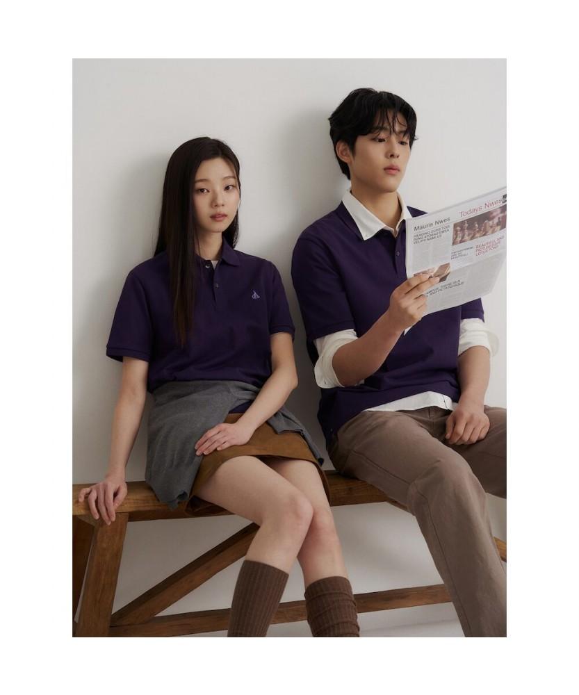 Binpolmen [Essential] Pique Collared Short Sleeve T-Shirt Purple