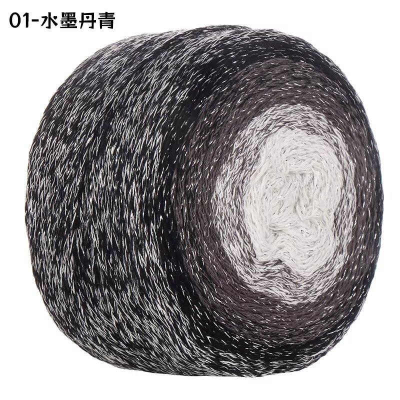 Gradual Change Cake Color Hollow Cotton Flash Silk Segment Dyed Crochet Bag Round Strand Colored Cotton Thread 200G