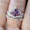 Delicate Women Rings Silver Color Square Purple Stone Rings Party Set Accessories Gift