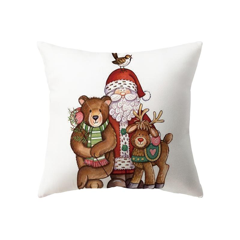 Cute Santa Claus Merry Christmas Print Pattern Cushion Cover Home Living Room Sofa Decoration Polyester Pillow Pillow Cover