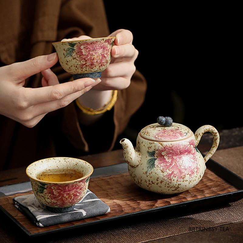 Chinese Traditional Handmade Flowers Ceramic Teapot Tea Pot Beauty Tea Infuser Kettle Travel Portable Tea Set Household Teaware