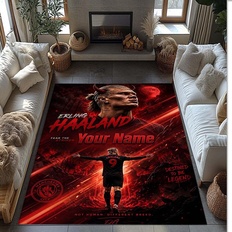 Erling Haaland Printed Crystal Velvet Rug Non‑Slip Crystal Velvet Carpet For Sofa Bedroom Indoor Home Decoration