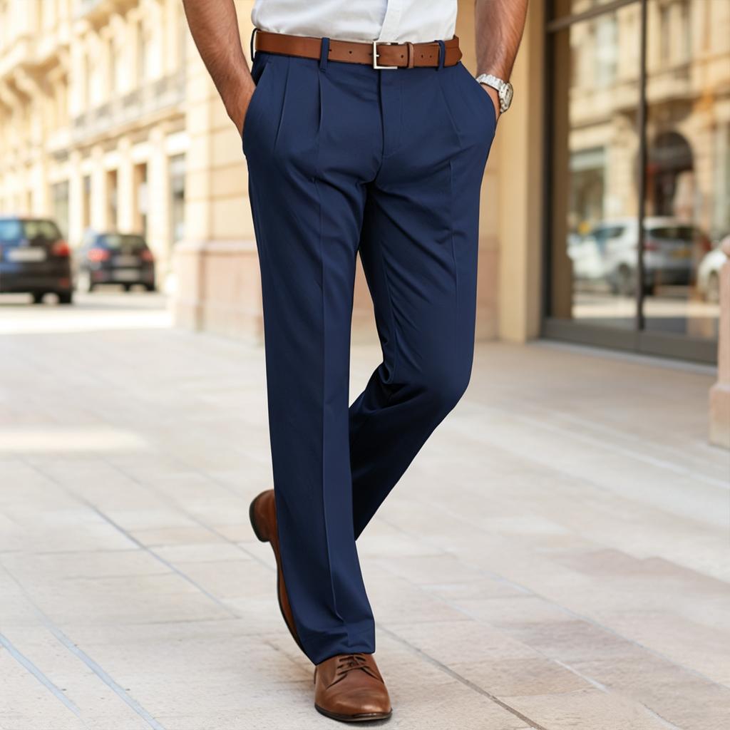 Men's Straight Leg Dress Pants Loose Fit Business Casual Suit Pants with Drape for Young and Aged Men