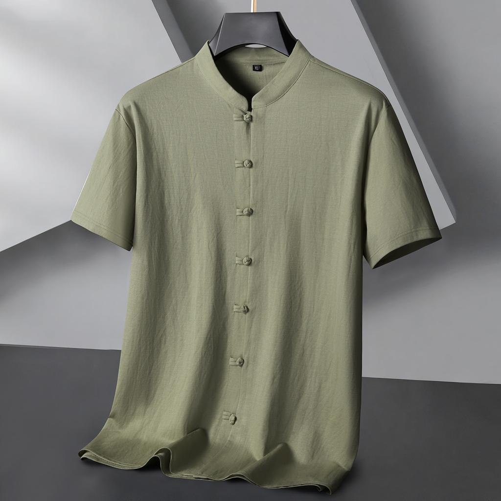 Fat brother, loose Chinese retro stand-up collar short-sleeved shirt, summer plus size men's Tang suit half-sleeved shirt