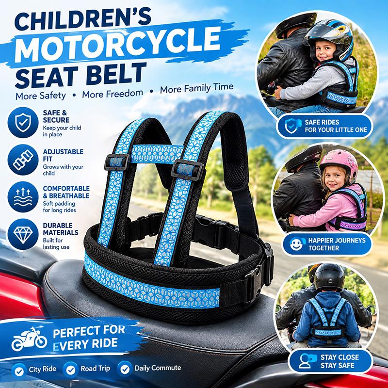 Breathable Children'S Motorcycle Seat Belt Adjustable Strap Two Handles Kids Safety Seat Harness Anti Lost Reflective Strap