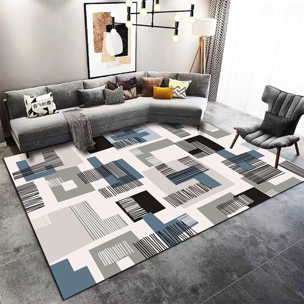 Nordic Black Geometric Living Room Carpet Modern Light Luxury Large Area Rug for Bedroom Washable Lounge Coffee Tables Floor Mat