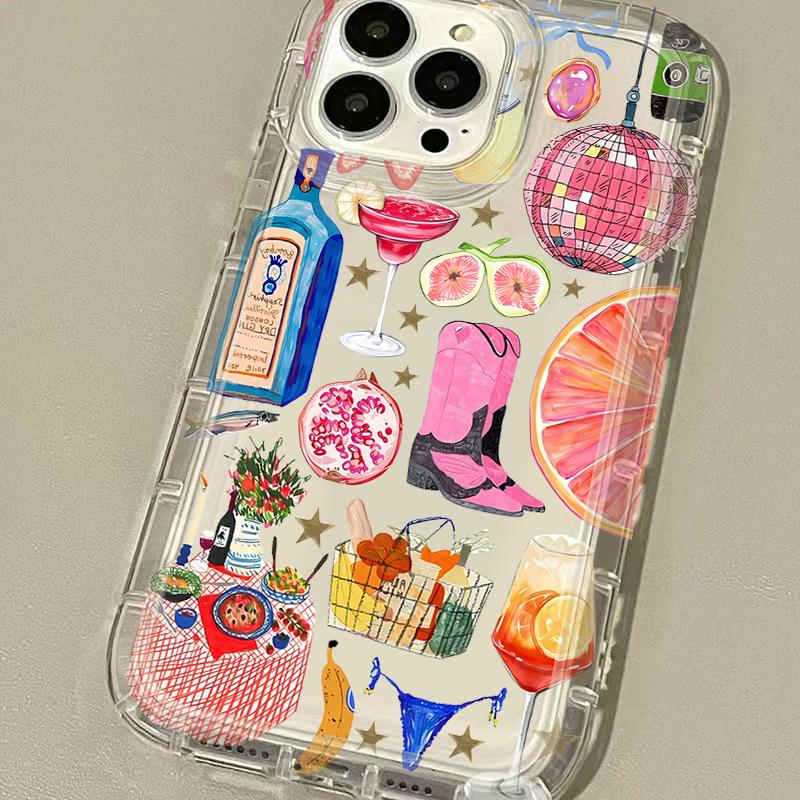 Phone Case For IPhone 16 15 14 13 12 11 Pro Max Plus 7 8 Plus 2020 Shockproof Silicone Cover Summer Disco Cocktail Fruit Case