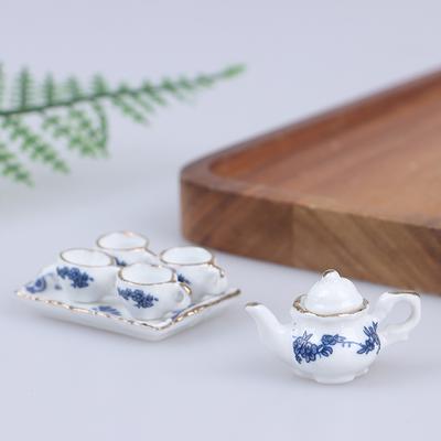 6 peças casa de bonecas em miniatura utensílios de jantar porcelana conjunto de chá copo-padrão de flor