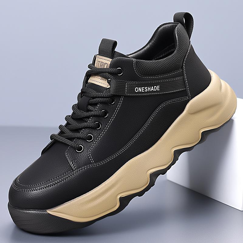 New Men Leather Casual Shoes Soft Sole Lace-up Sneakers Lightweight Treking Footwear Outdoor Male Hiking Shoes Non-Slip Trainers