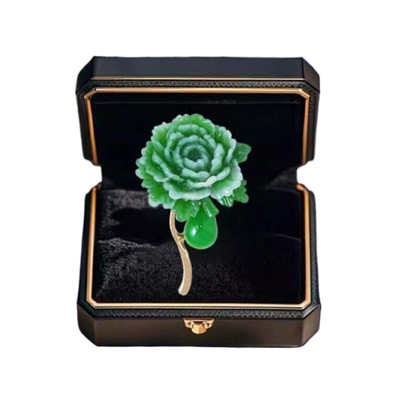 Exquisite Green Peony Flower Brooch For Women Girls Vintage Anti-Slip Pins Versatile Corsage Clothing Accessories Gifts