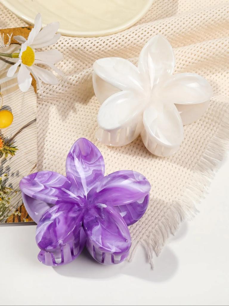 2 Pcs Hawaiian Flower Claw Clips for Women,Marble Vein Flower Hair Claw Clips for Thin Hair,Cute Beach Hair Accessories