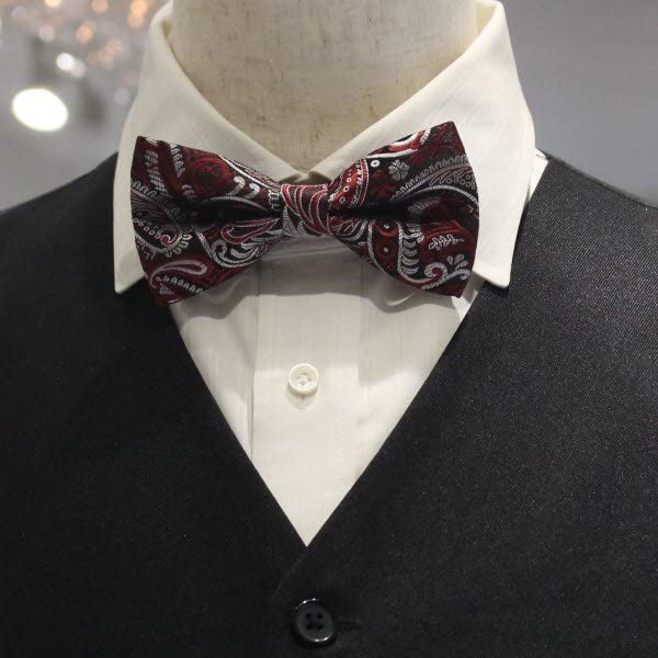 [CUFFSMANIA] Fliege, Ein-Klick-Verschluss, rot-silbernes Paisley-Muster