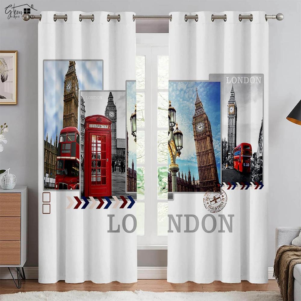 Modern Minimalist City Building 3D Printed Curtains Street View Night View Neon Hand-Painted Living Room Bedroom Custom Curtains