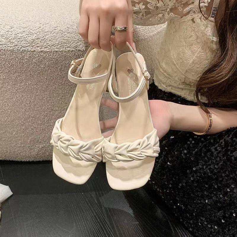 

С юбкой, сандалиями, женскими туфлями на толстом каблуке, новой пряжкой в стиле феи из одного слова летом 2024 года, туфлями на высоком каблуке в иностранном стиле для позднего вечера 33 абрикосовый