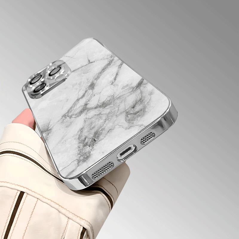 Gray white textured marble patterned glass phone case suitable for iPhone 17 16 15 14 13 12 11Pro/Max/Plus shockproof back cover