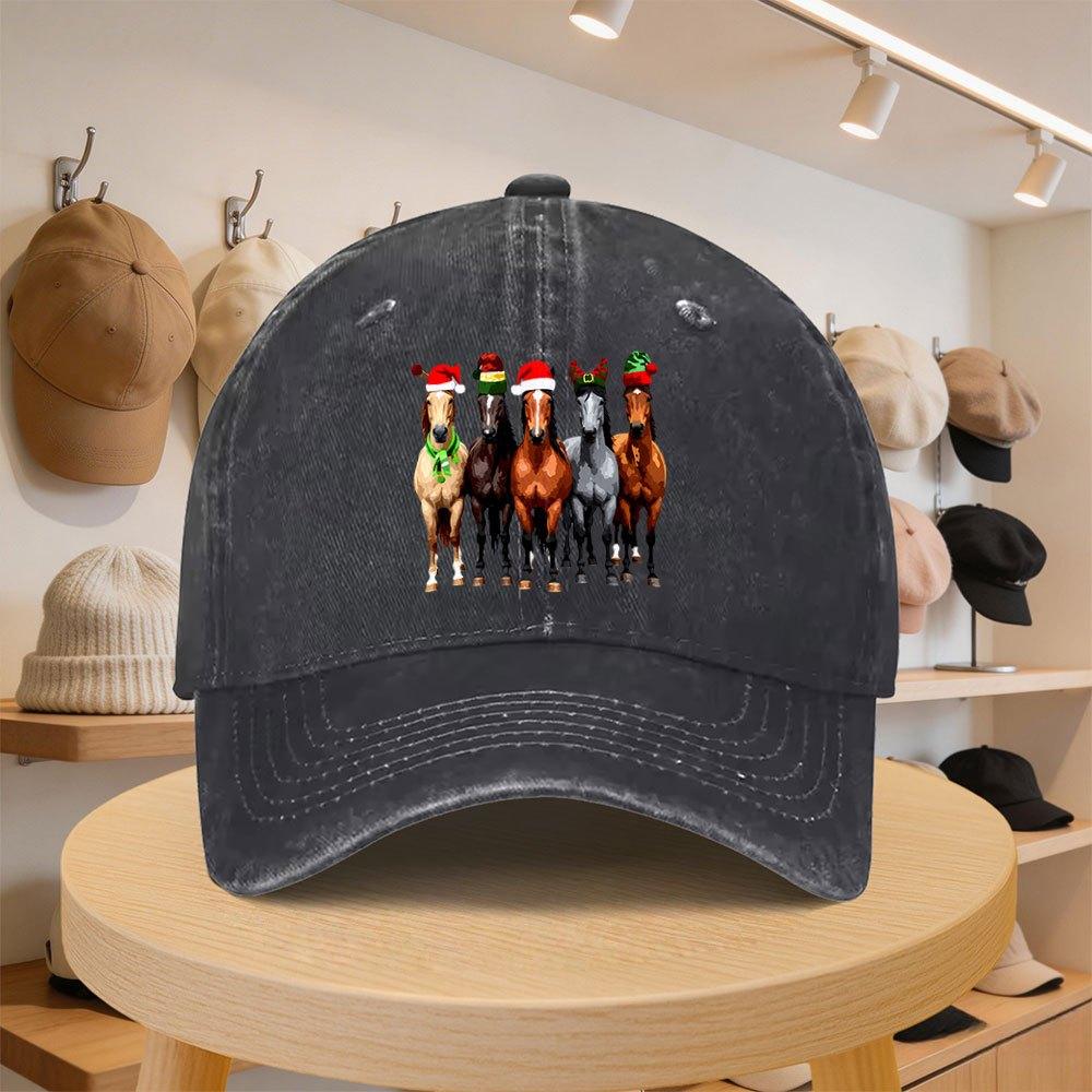 Mens Baseball Cap Christmas Style Horse Pattern Fashionable Casual Hat Adjustable for Spring and Autumn Outings Travel B