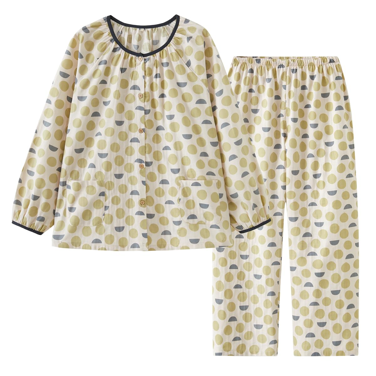 

Euyqs Double Gauze Long Sleeve Crew Neck Mellow Frill Pajamas Round Women s (JP, Alphabet, 2XL, Green)