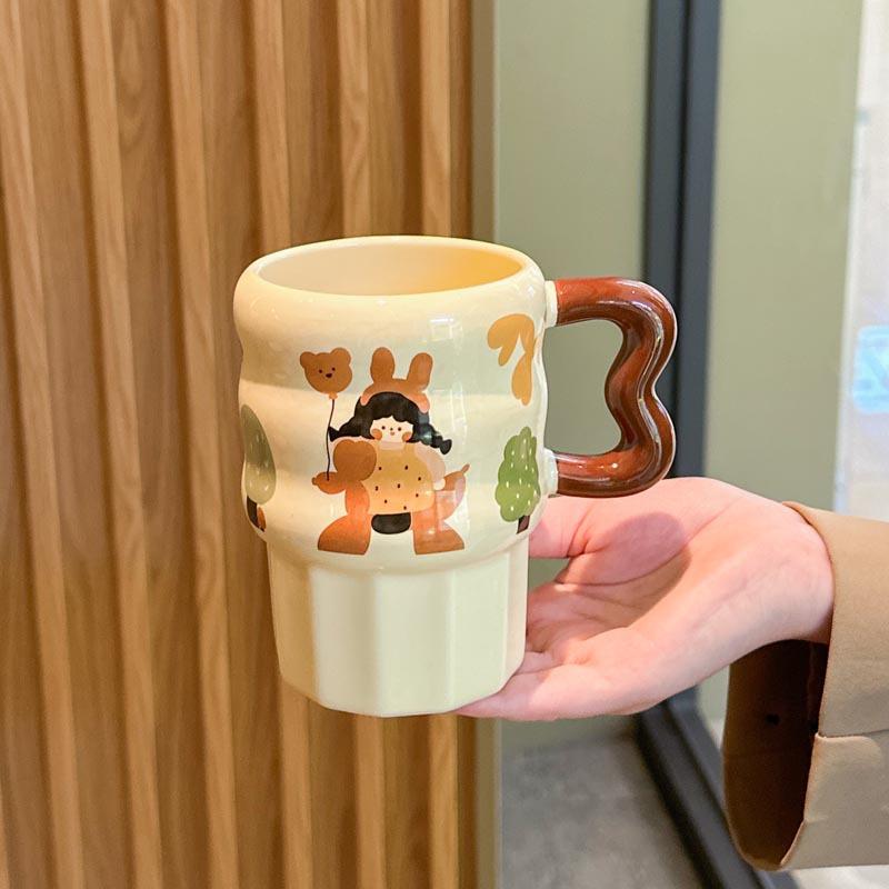 

Birthday gift girls retro straw cup high-value ceramic mug with lid for girlfriend souvenir gift box 401-500ml