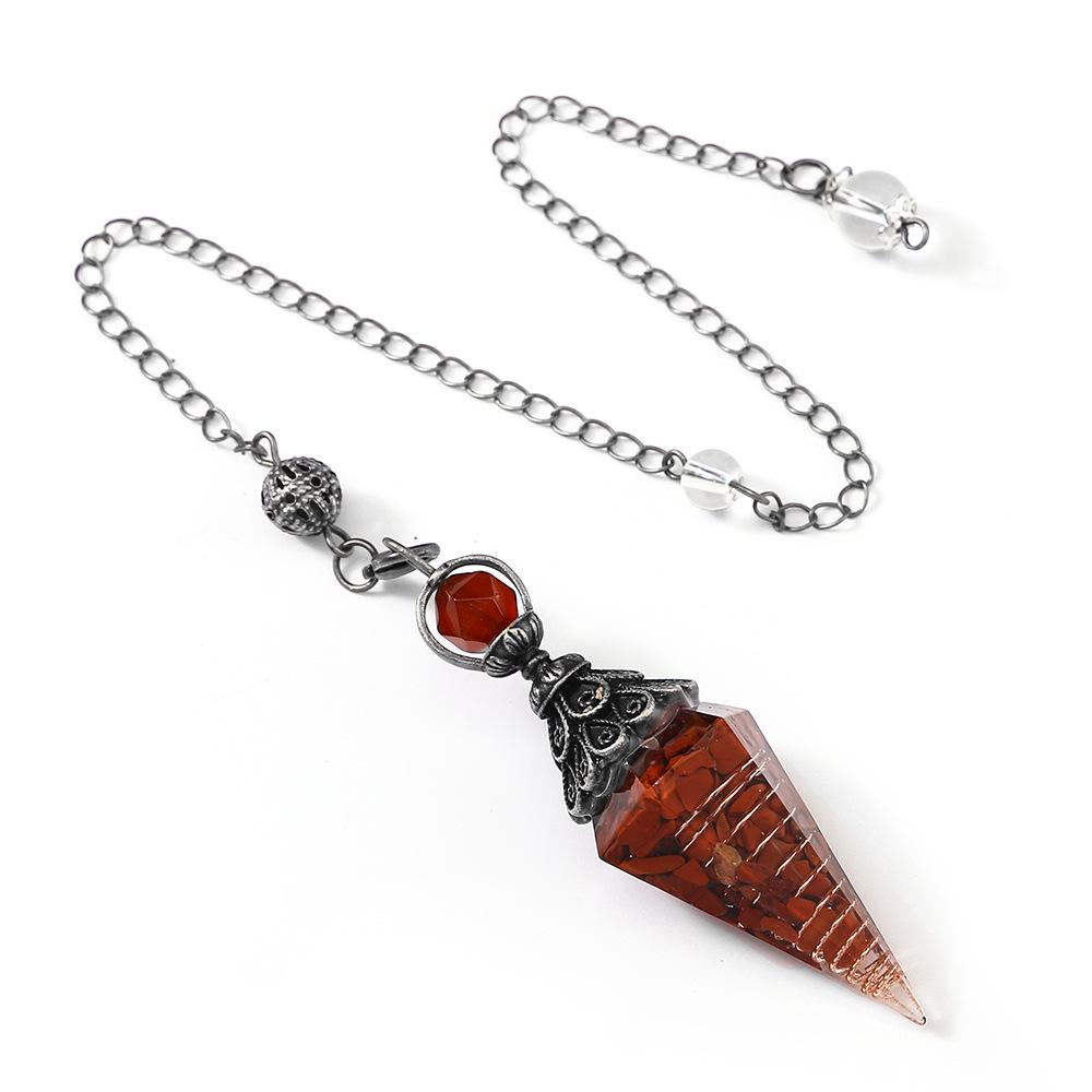 Antique Silver Seven Chakra Crystal Resin Pendulum with Semi-Precious Chips Pendant