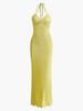 Damen Sexy Strick Cut-Out Kleid, V-Ausschnitt, Spaghettiträger, Bodycon, Urlaub, Y2k, Strick-Halter, Maxi, Sommer, K32
