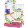 Hamster Cage, 5-Tier Rodent Cage, Tunnels, Feeder, Wheel, House, Ladders, 46 x 30 x 58 cm, Pink