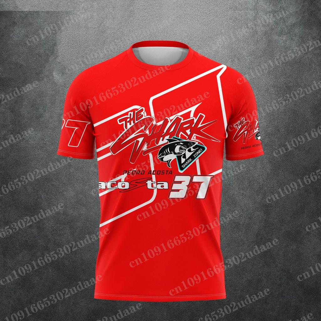 2026 Fashion Pedro Acosta #37 The Shark MotoGP T-shirt Men's Adults Teal Green Quick Drying Casual Motorsport Racing Fan T-shirt