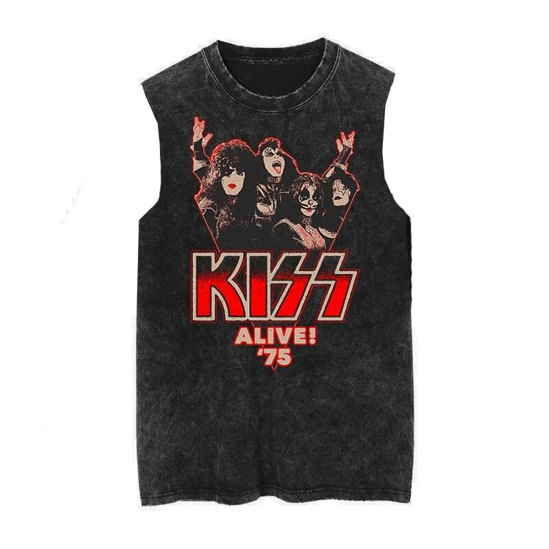 American Vintage Praná Bavlna Kiss Kapela Pánské Dámské Nové Volné Vesta Retro Módní Trend Bez Rukávů Tričko Tílka
