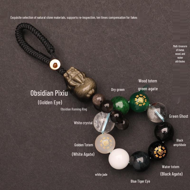 Zhenqiao Five Elements Pixiu Keychain: Wood, Fire, Earth, Metal, Water Crystal Pendant.